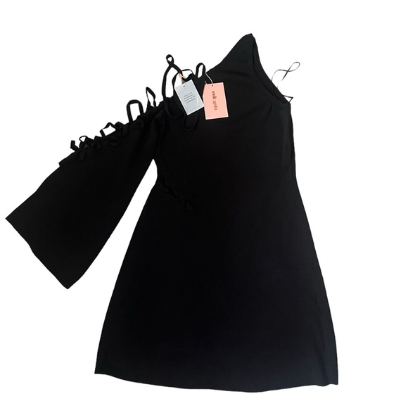 Cult Gaia Nuru Knit Asymmetrical One-Shoulder Mini Dress Black Black NWT Sz M - Picture 9 of 12